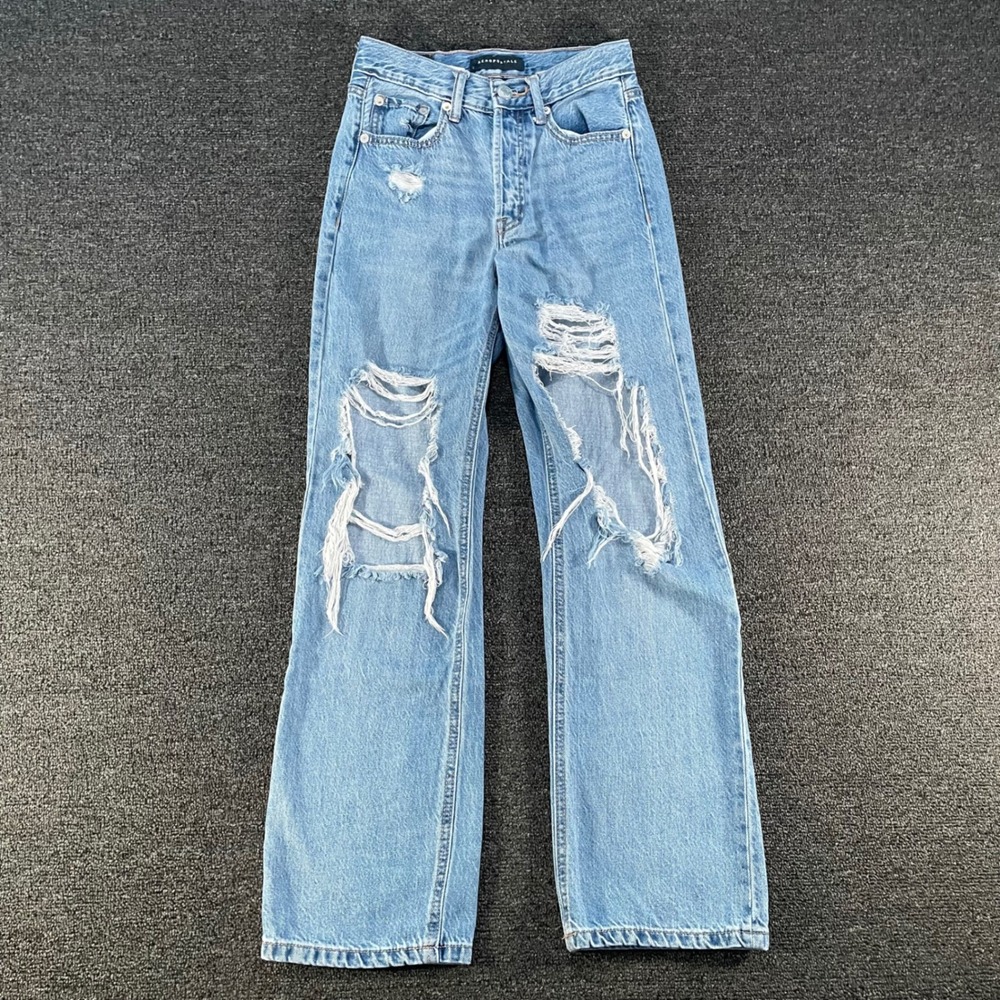 Aeropostale Baggy Jeans Womens 000 Blue Good Distressed 90s High Rise Ripped